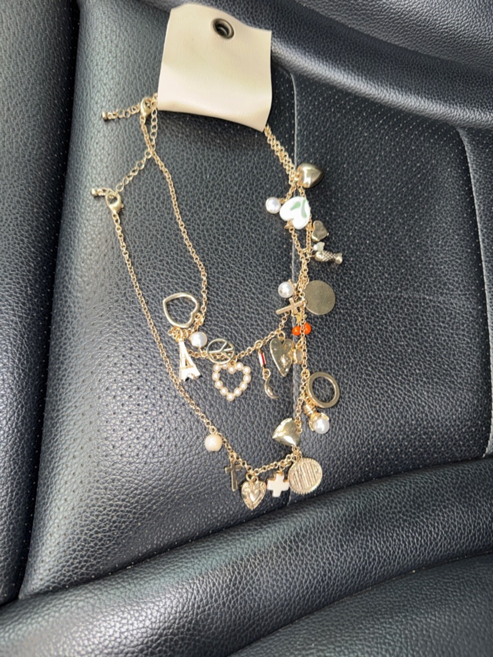 Gold-Tone Multi Charm Layered Necklace - White Accents